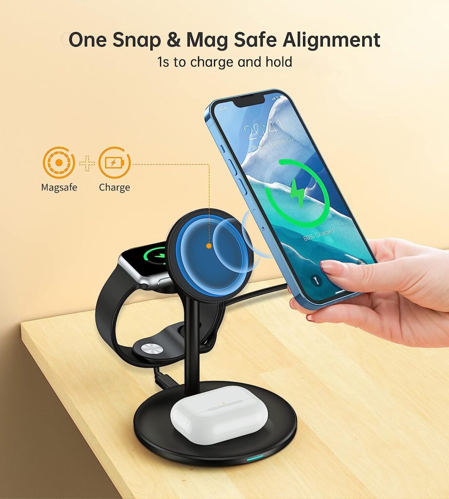 Choetech 3 in 1 Wireless Charging Station for iPhone 12, 13, 14 - Black