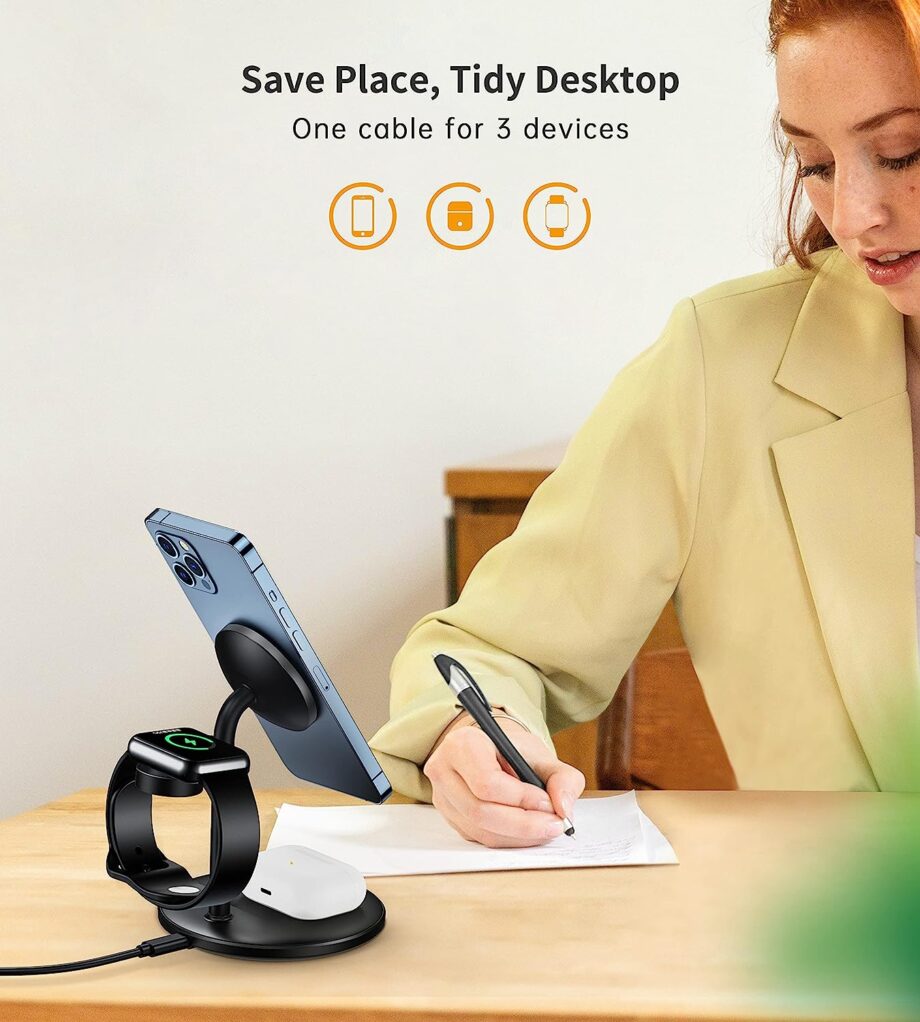 Choetech 3 in 1 Wireless Charging Station for iPhone 12, 13, 14 - Black