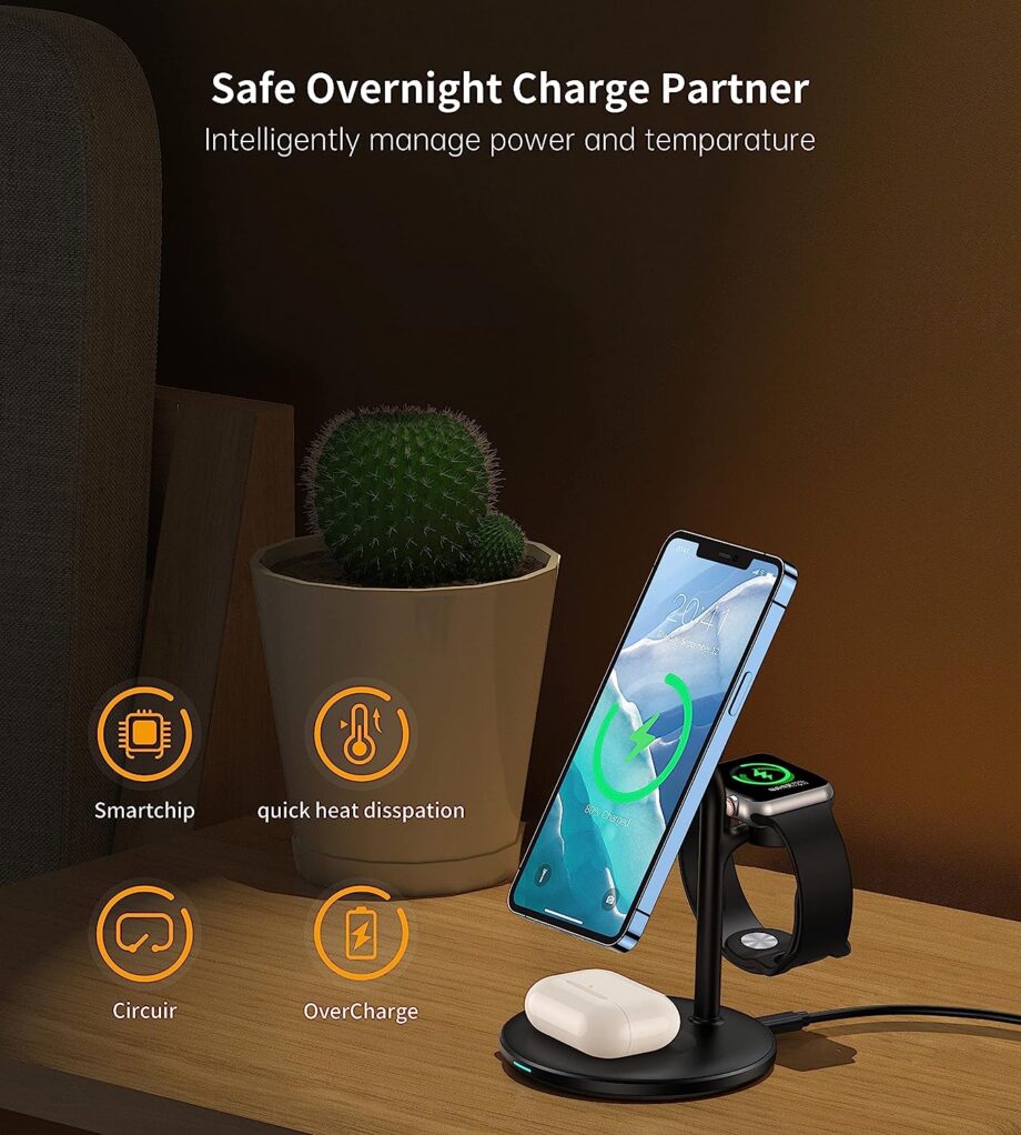 Choetech 3 in 1 Wireless Charging Station for iPhone 12, 13, 14 - Black