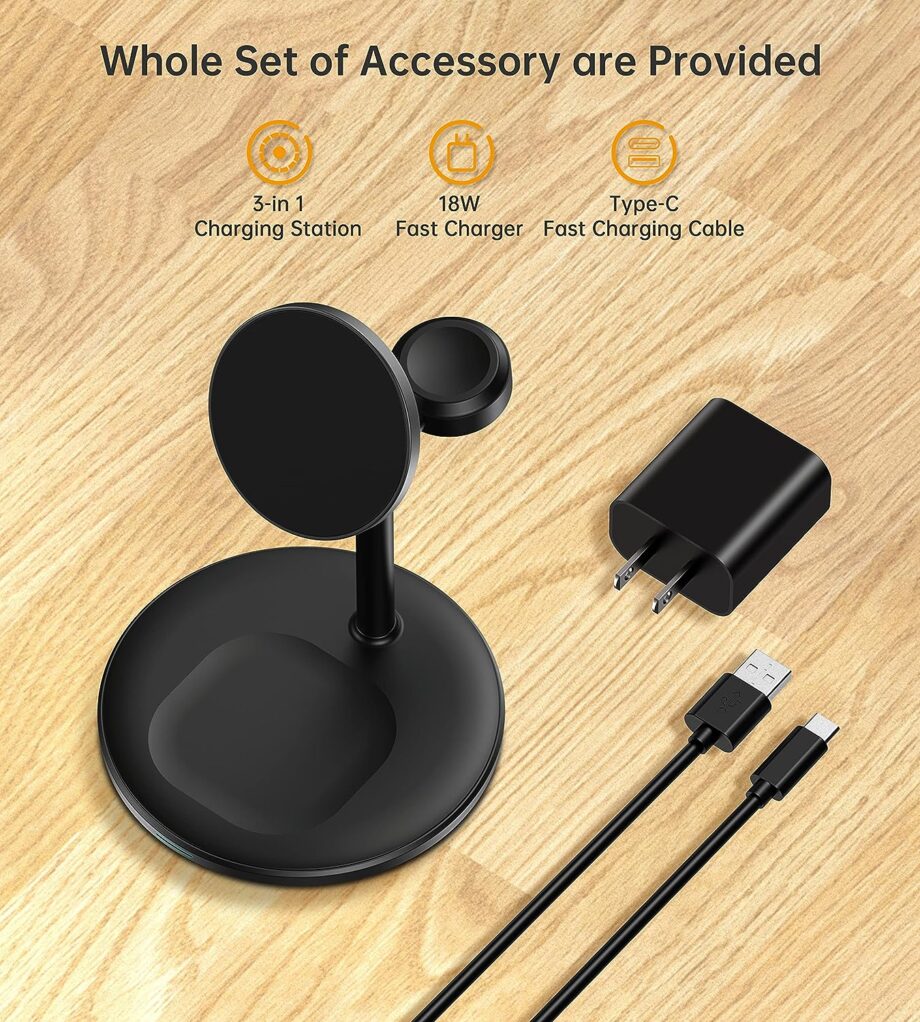 Choetech 3 in 1 Wireless Charging Station for iPhone 12, 13, 14 - Black
