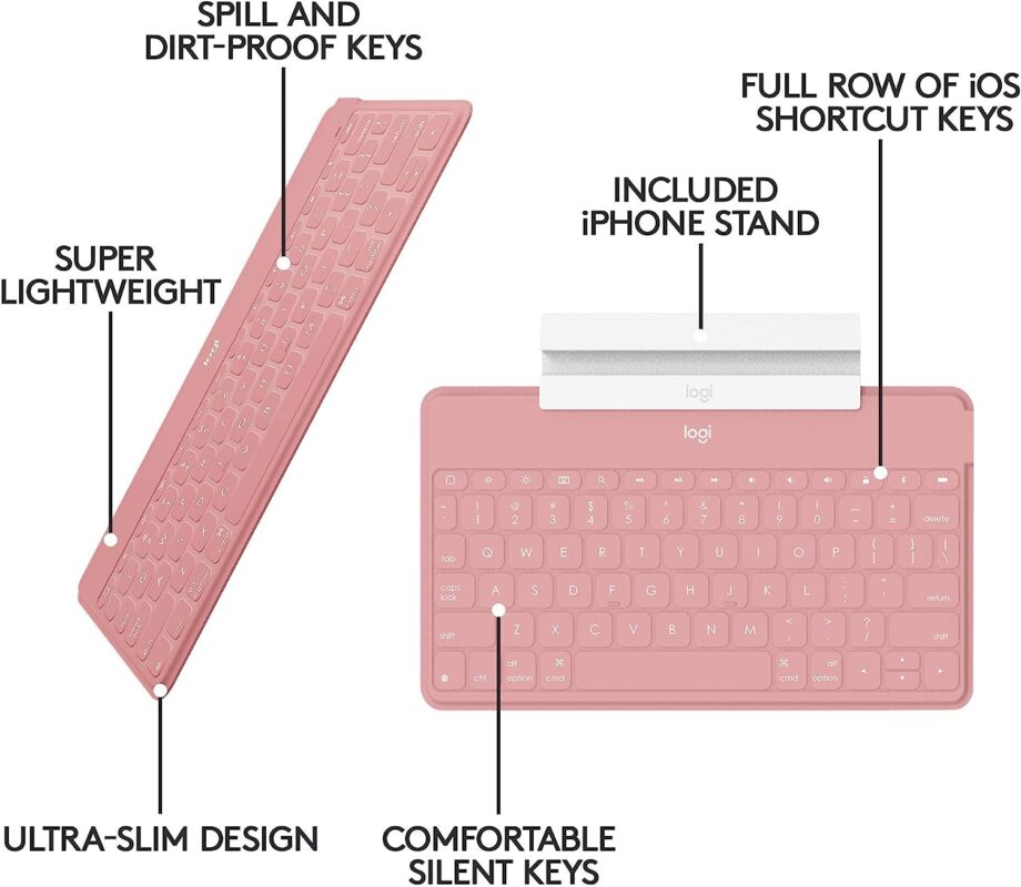 Logitech Keys To Go Super-Slim and Super-Light Bluetooth Keyboard - Pink