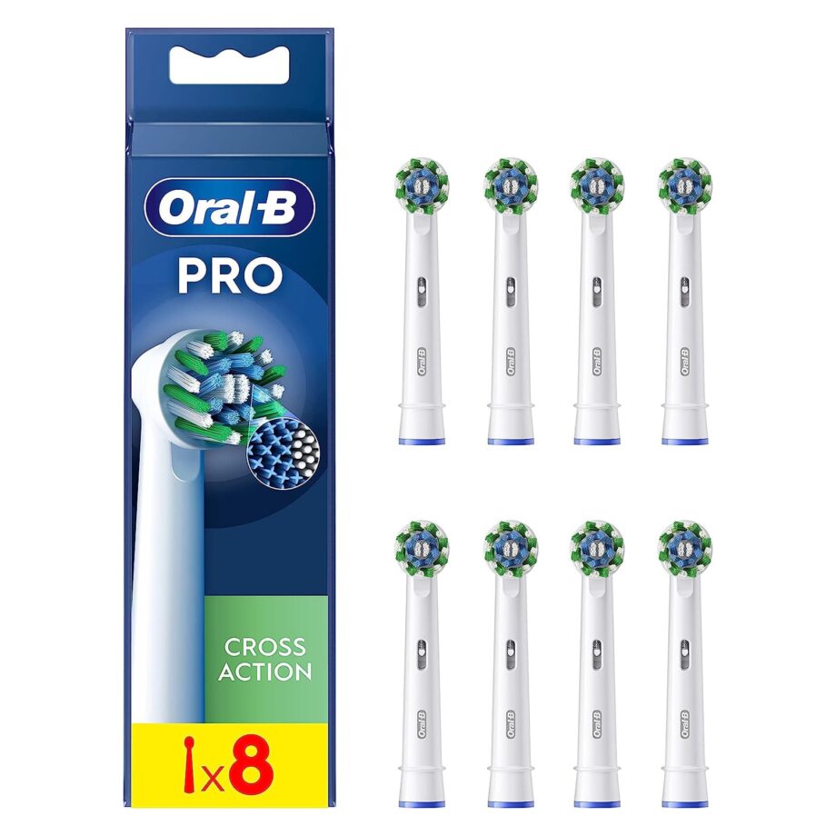 Oral-B CrossAction PRO Electric Toothbrush Heads with CleanMaximiser Technology - White 8 Pack