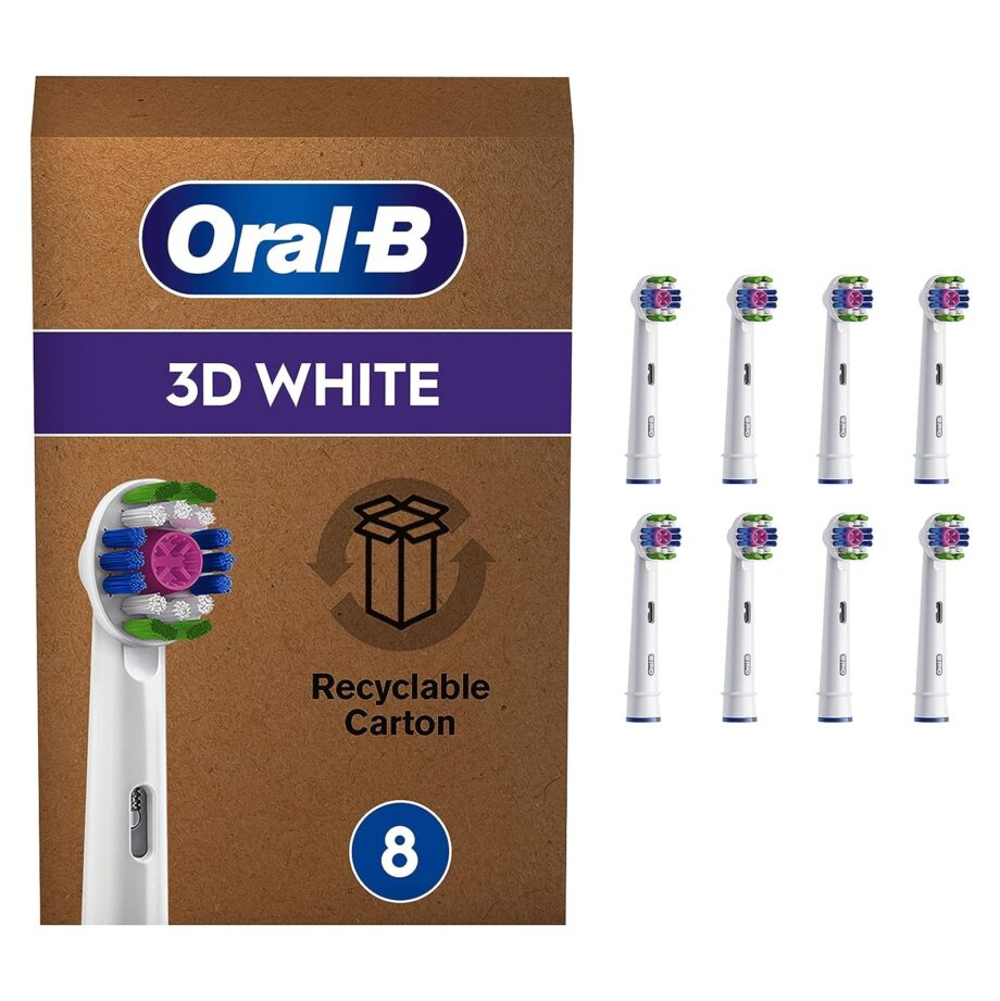 Oral-B 3D White Electric Toothbrush Heads with CleanMaximiser Technology - 8 Pack