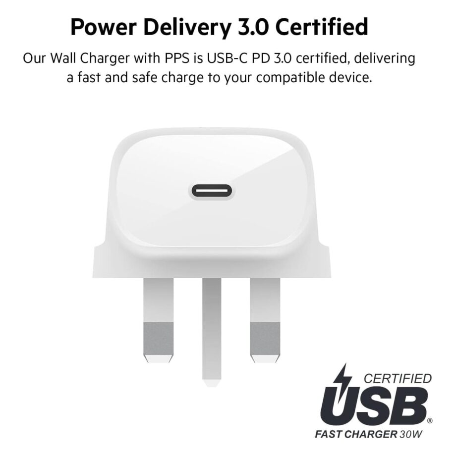 Belkin USB-C wall charger (30W) with 1M USB-C to Lightning cable
