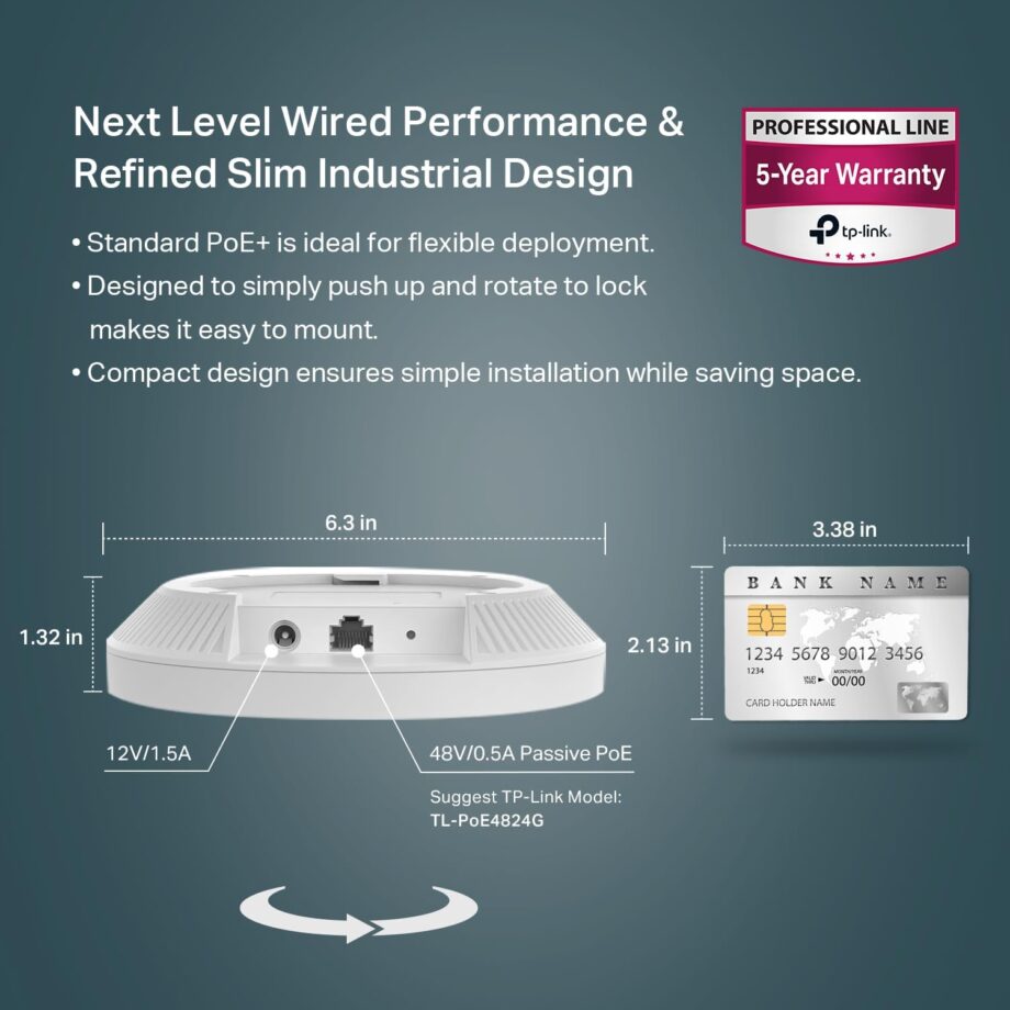 TP-Link AX3000 Omada Ultra-Slim WiFi 6 Wireless Ceiling Mount Access Point (EAP650)