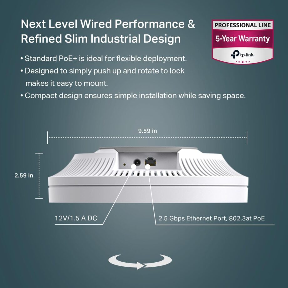 TP-Link AX5400 Omada Ultra-Slim WiFi 6 Wireless 2.5G Ceiling Mount Access Point (EAP670)