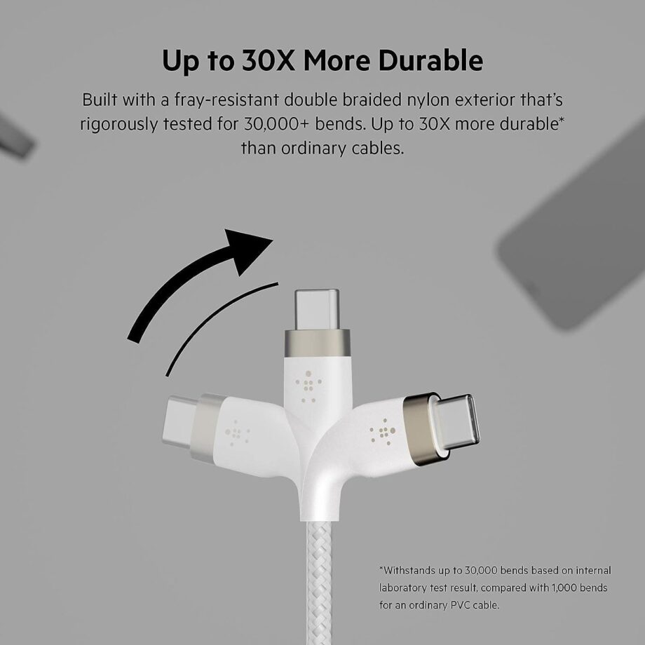 Belkin BoostCharge Pro Flex Braided USB C to C Cable (3M) - White