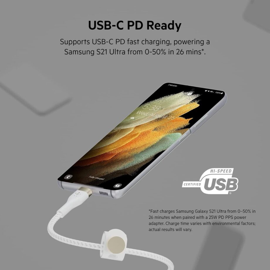 Belkin BoostCharge Pro Flex Braided USB C to C Cable (3M) - White