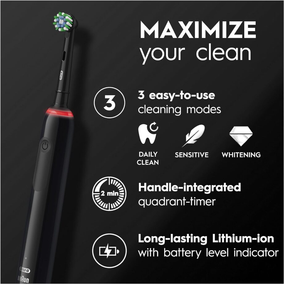 Oral-B by Braun Pro 3 3000 Electric Toothbrush with Smart Pressure Sensor & 2 Sensitive Heads