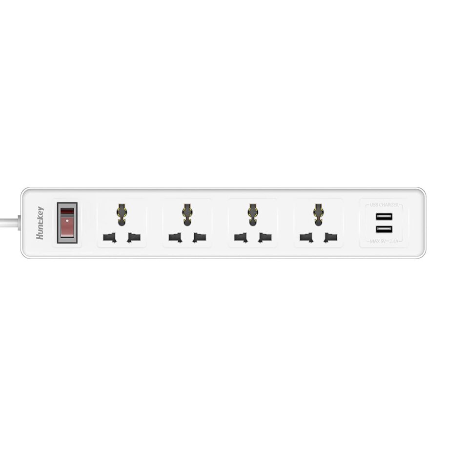 Huntkey Universal Power Strip 4-Sockets + 2-USB, 3M-Power Cord (SSZ507) - UK Plug