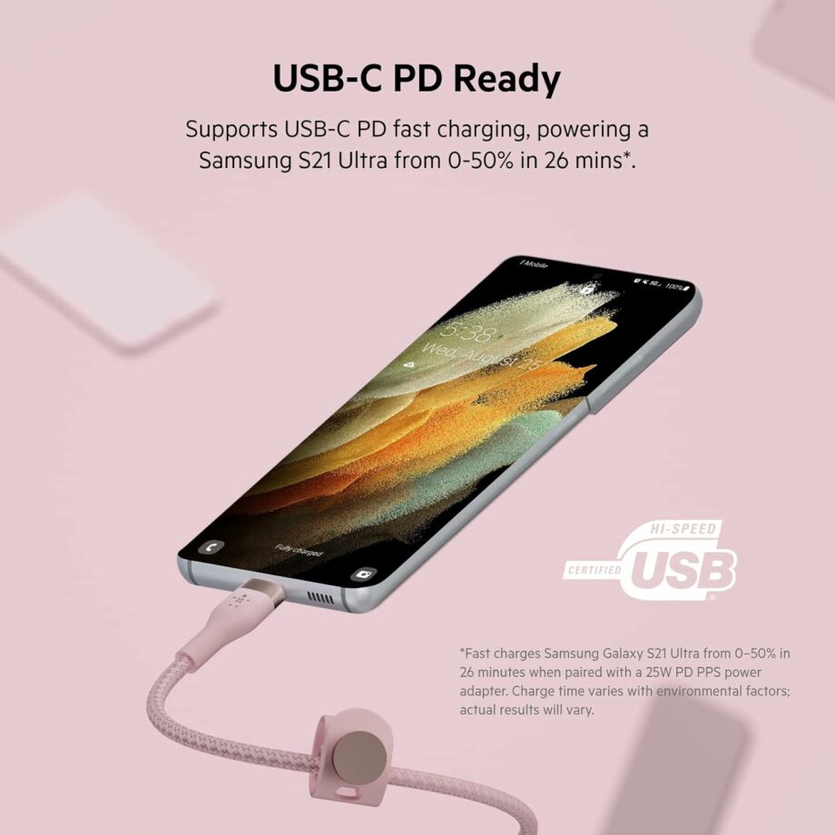 Belkin BoostCharge Pro Flex Braided USB C to C Cable (2M) - Pink
