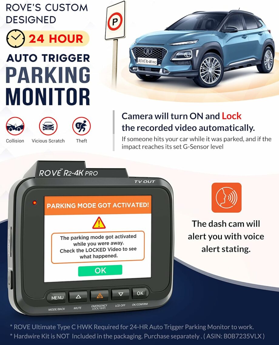 Rove R2 4K PRO 2.4" LCD Dash Cam Recorder with Built in WiFi and GPS