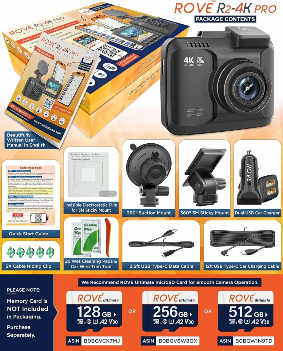 Rove R2 4K PRO 2.4" LCD Dash Cam Recorder with Built in WiFi and GPS