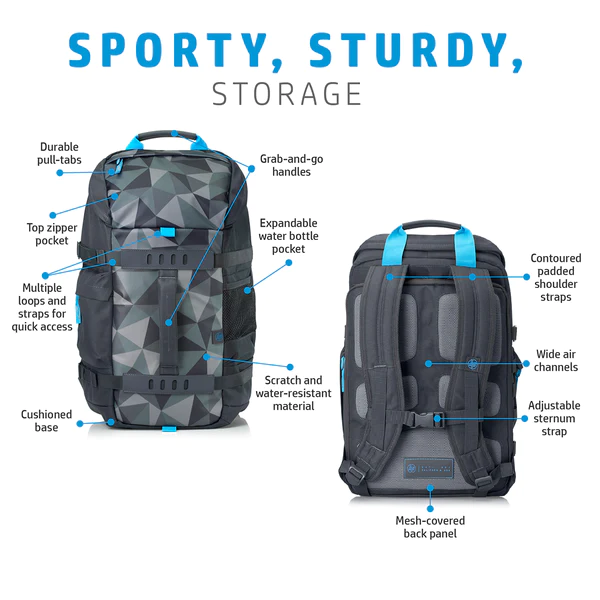 HP Odyssey Sport Backpack for Laptop/Chromebook/Mac Up to 15.6” – Facet Grey   |  Laptop Accessories  |  Bags & Sleeves  |