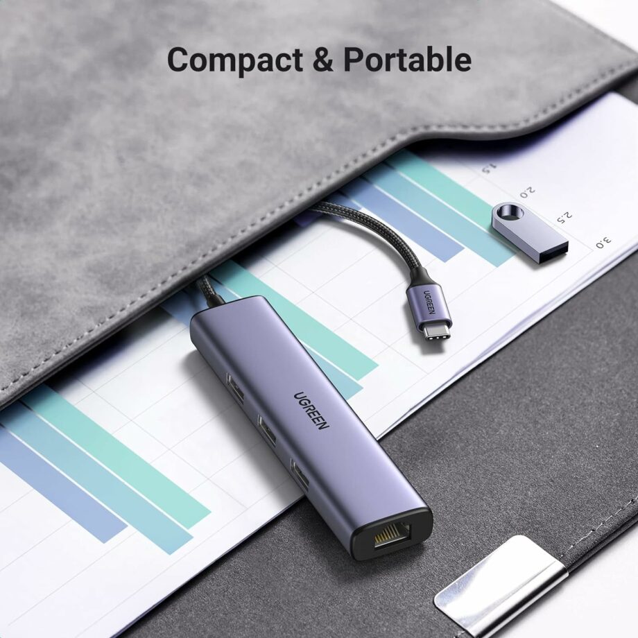 UGREEN USB C to Gigabit Ethernet with 3-Port USB 3.0 Adapter Hub