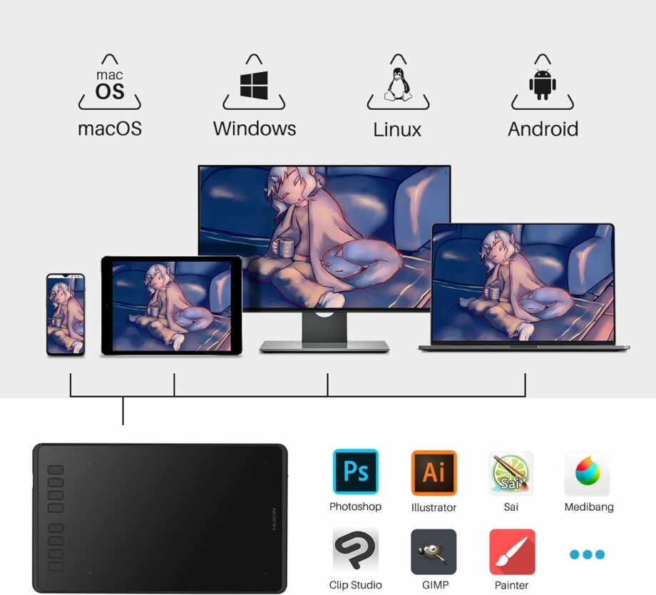 Huion Inspiroy H950P Medium Graphics Drawing Tablet with Battery-Free Stylus