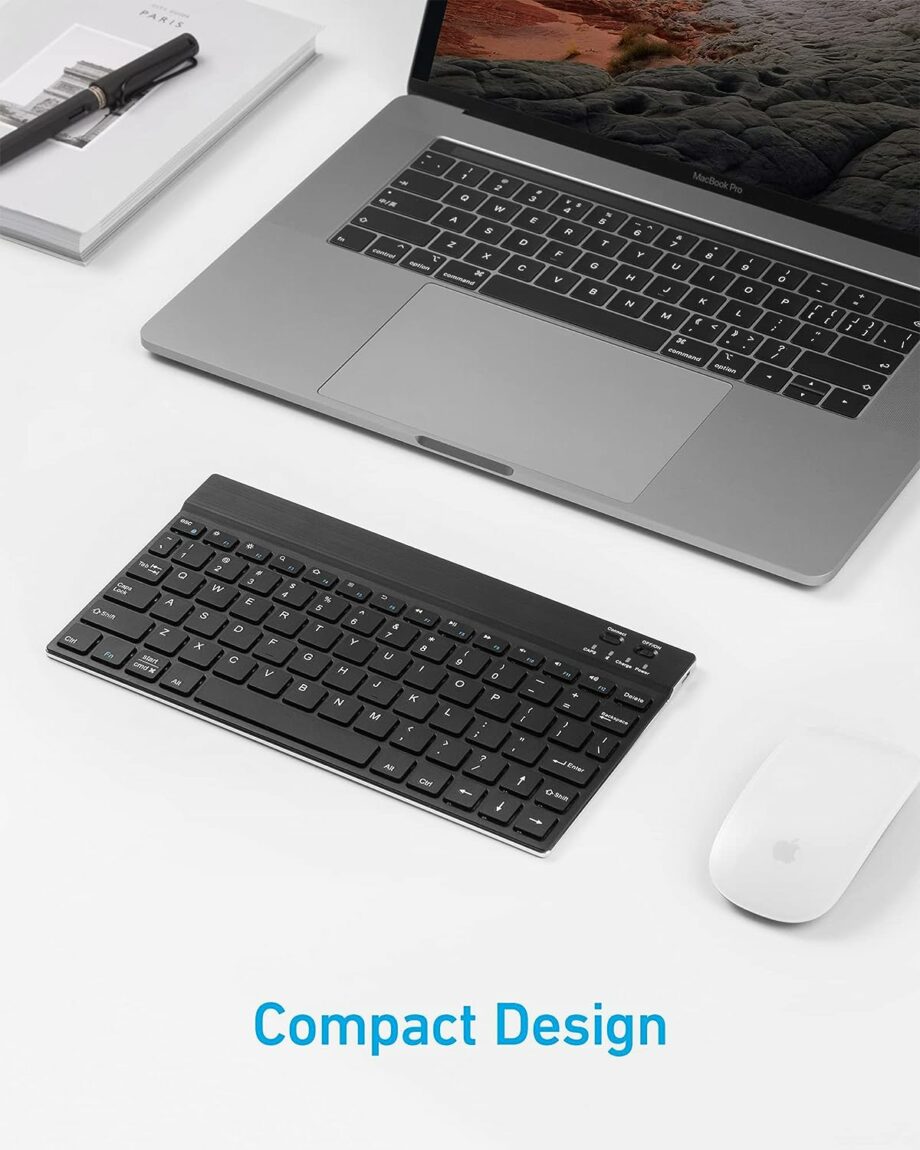 Anker Rechargeable Bluetooth Keyboard for Phones, Tablets, Computers, and Laptops