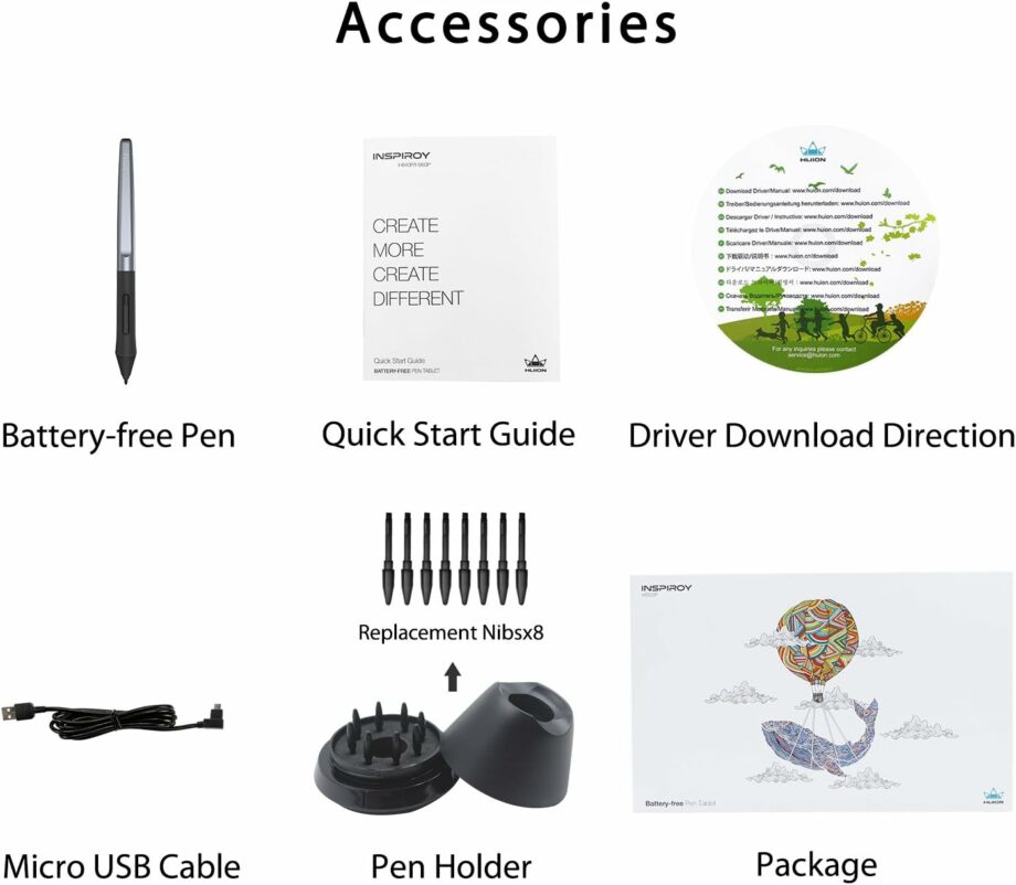 Huion Inspiroy H950P Medium Graphics Drawing Tablet with Battery-Free Stylus