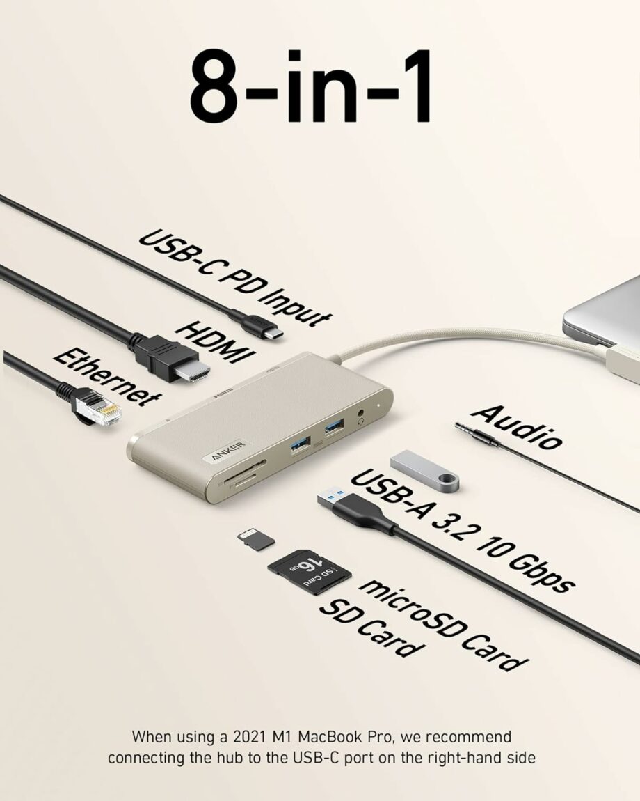 Anker 655 8-in-1 10 Gbps USB-C Hub - Earthy White