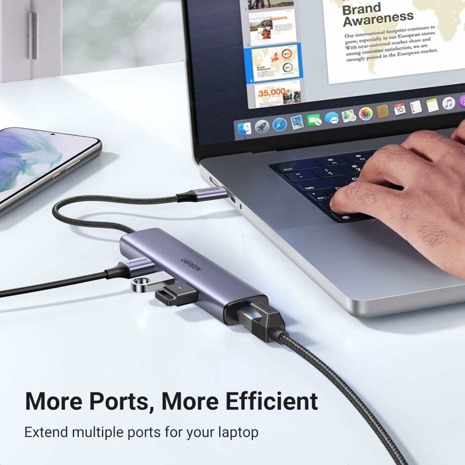 UGREEN USB C to Gigabit Ethernet with 3-Port USB 3.0 Adapter Hub