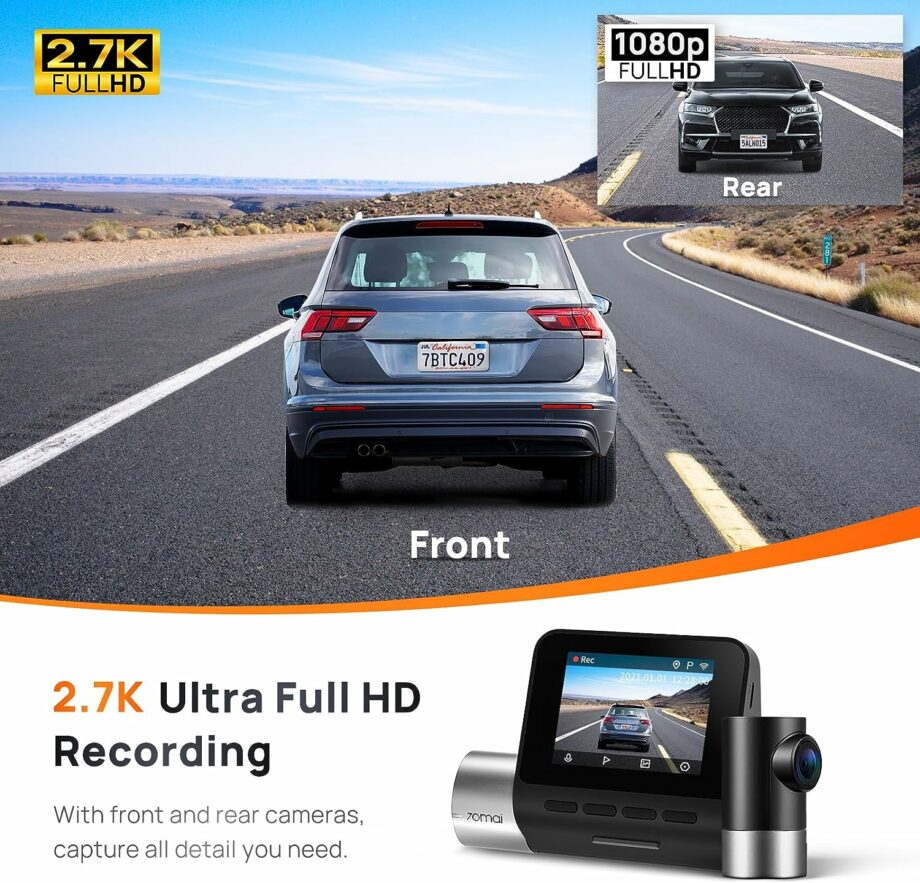 70mai A500S Front and Rear True 2.7K 1944P Ultra Full HD Dash Cam