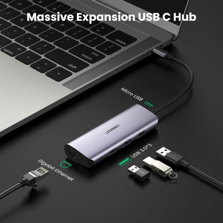 UGREEN USB C to Gigabit Ethernet with 3-Port USB 3.0 Adapter Hub with Power
