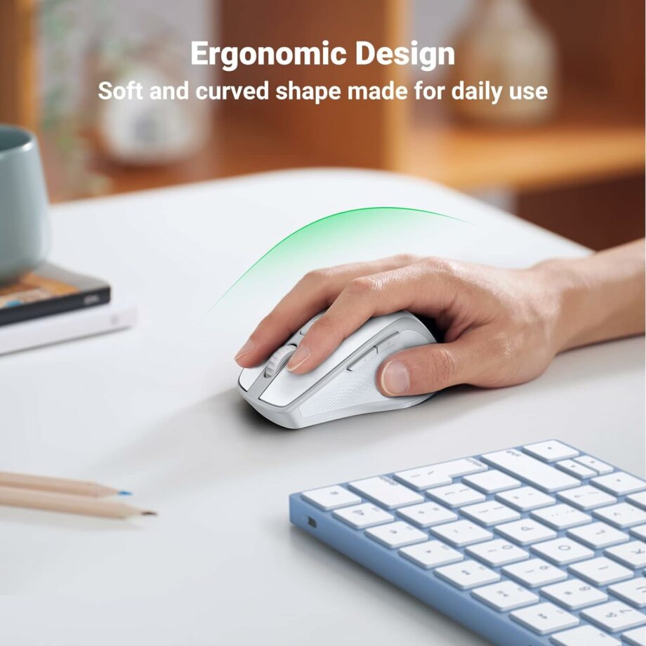 UGREEN Ergonomic Bluetooth 5.0 & 2.4Ghz Wireless Mouse - White