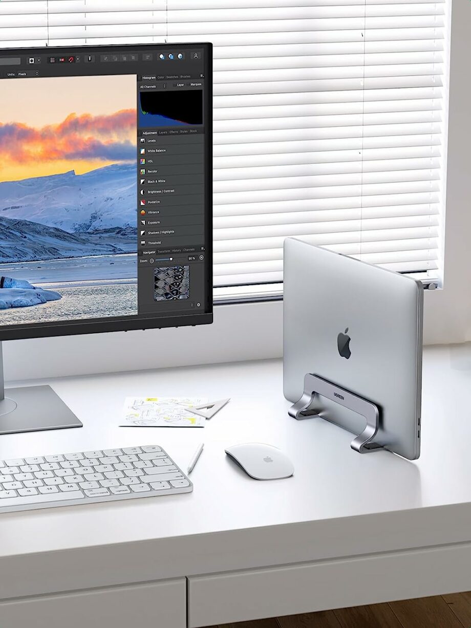 UGREEN Vertical Aluminum Laptop Stand Dock for Up to 17.3 Inch - Silver Gray