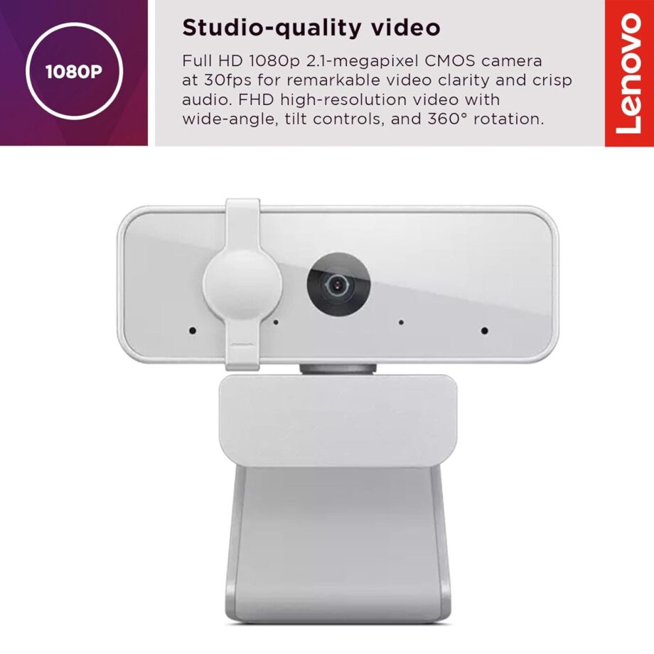 Lenovo 300 FHD 1080p Webcam with Dual Microphones and Privacy Shutter