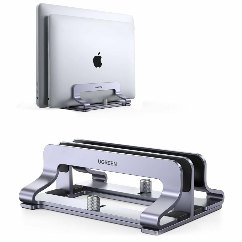 UGREEN Dual Vertical Aluminum Laptop Stand Dock for Up to 17.3 Inch - Silver Gray