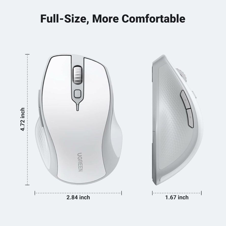 UGREEN Ergonomic Bluetooth 5.0 & 2.4Ghz Wireless Mouse - White