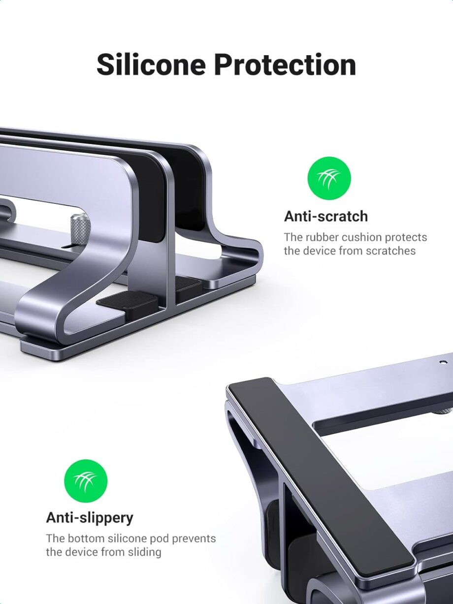 UGREEN Dual Vertical Aluminum Laptop Stand Dock for Up to 17.3 Inch - Silver Gray