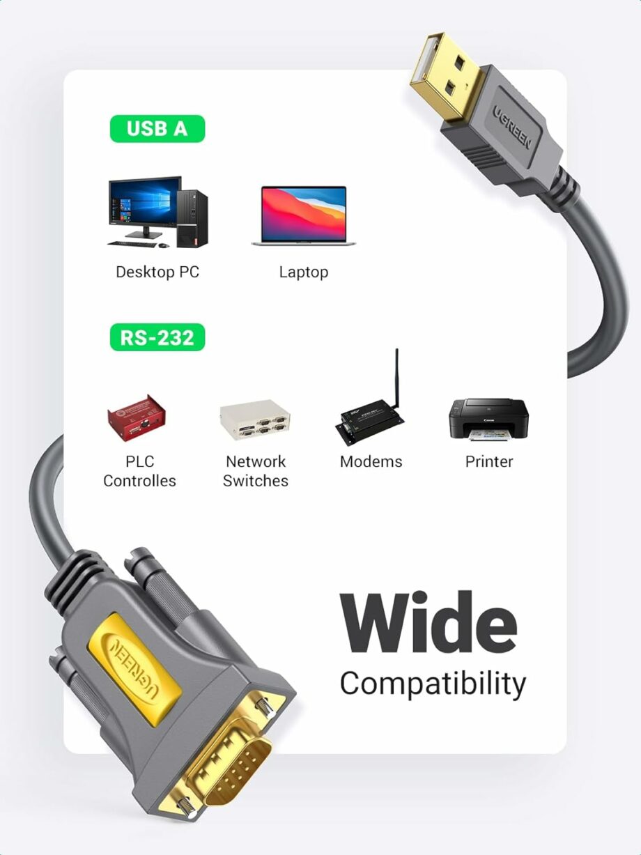 UGREEN USB to DB9 RS-232 Serial Adapter Cable – 2M