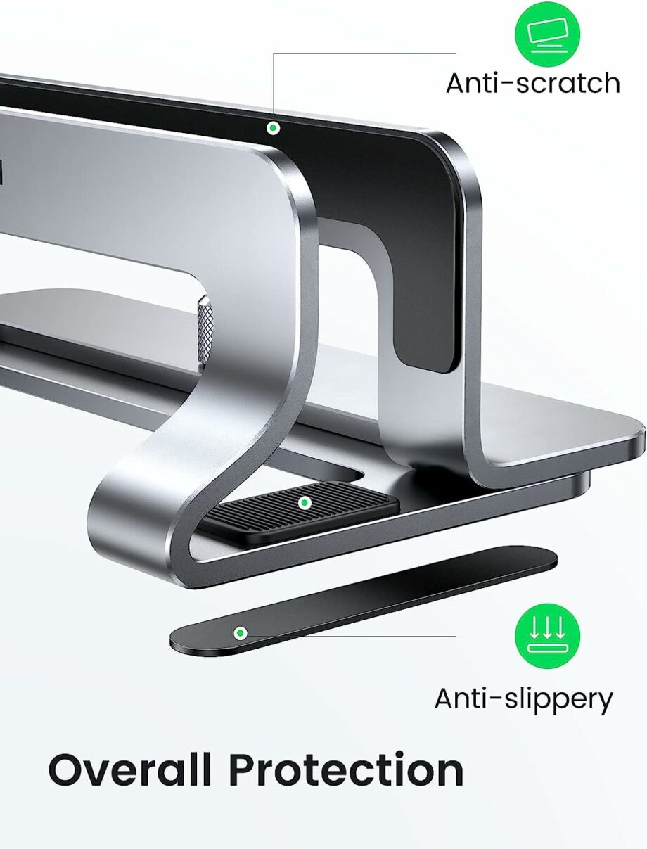 UGREEN Vertical Aluminum Laptop Stand Dock for Up to 17.3 Inch - Silver Gray