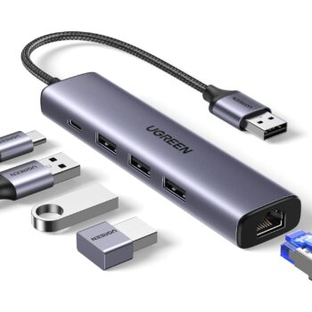 UGREEN 5 in 1 USB 3.0 to Gigabit  Ethernet Adapter and 3 USB 3.0 Ports with Type-C Power Port