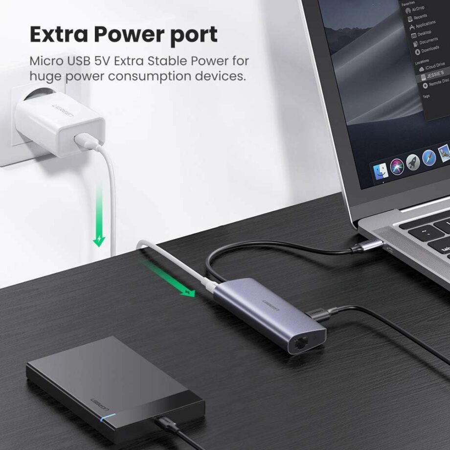 UGREEN USB C to Gigabit Ethernet with 3-Port USB 3.0 Adapter Hub with Power