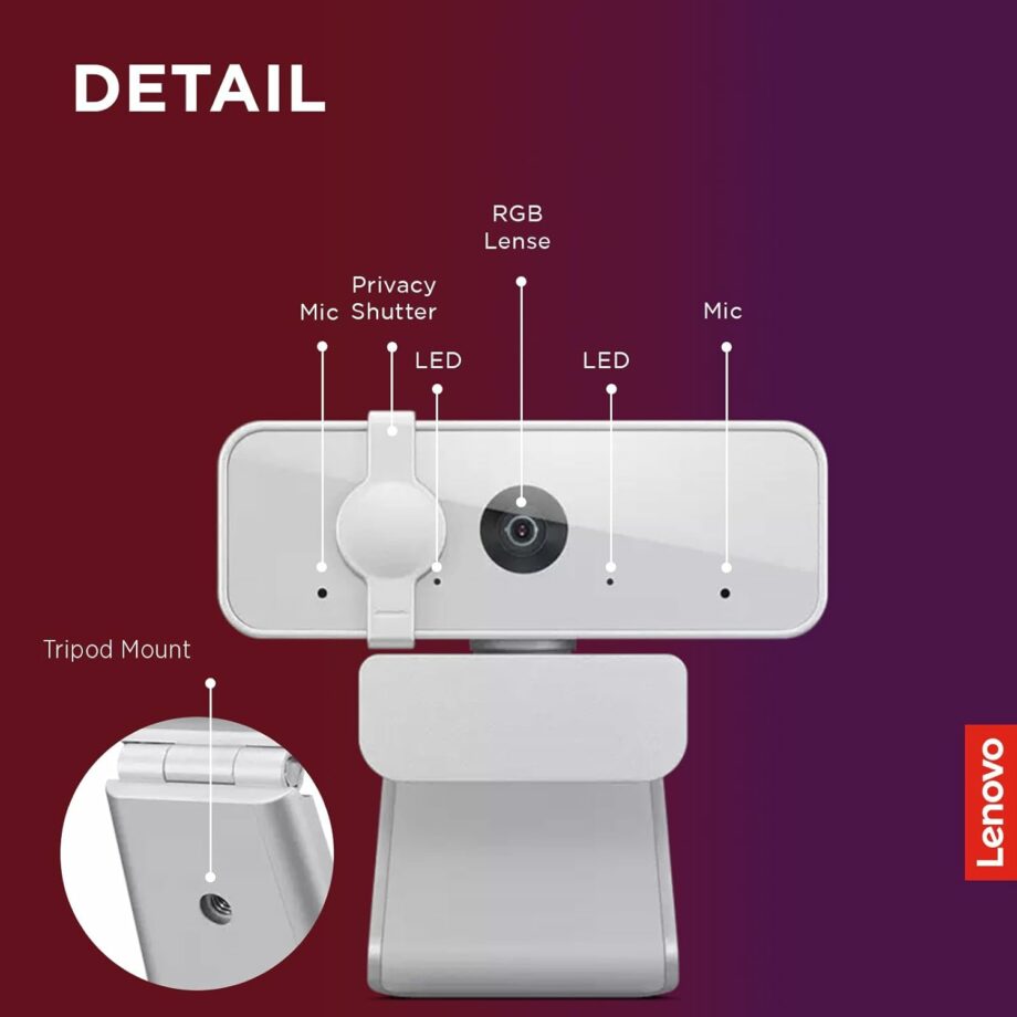 Lenovo 300 FHD 1080p Webcam with Dual Microphones and Privacy Shutter