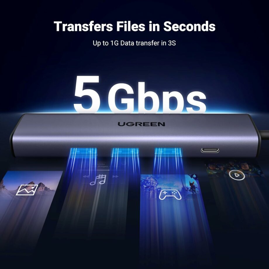UGREEN 5 in 1 USB 3.0 to Gigabit  Ethernet Adapter and 3 USB 3.0 Ports with Type-C Power Port