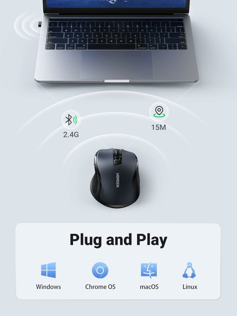UGREEN Ergonomic Silent Wireless 2.4G Mouse - Black