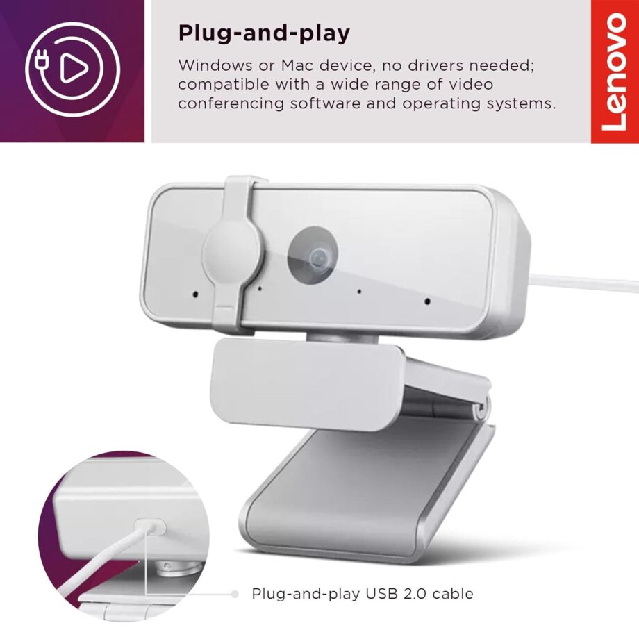 Lenovo 300 FHD 1080p Webcam with Dual Microphones and Privacy Shutter