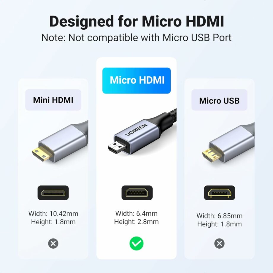 UGREEN 8K Micro HDMI to HDMI 2.1 Braided Cable - 2M
