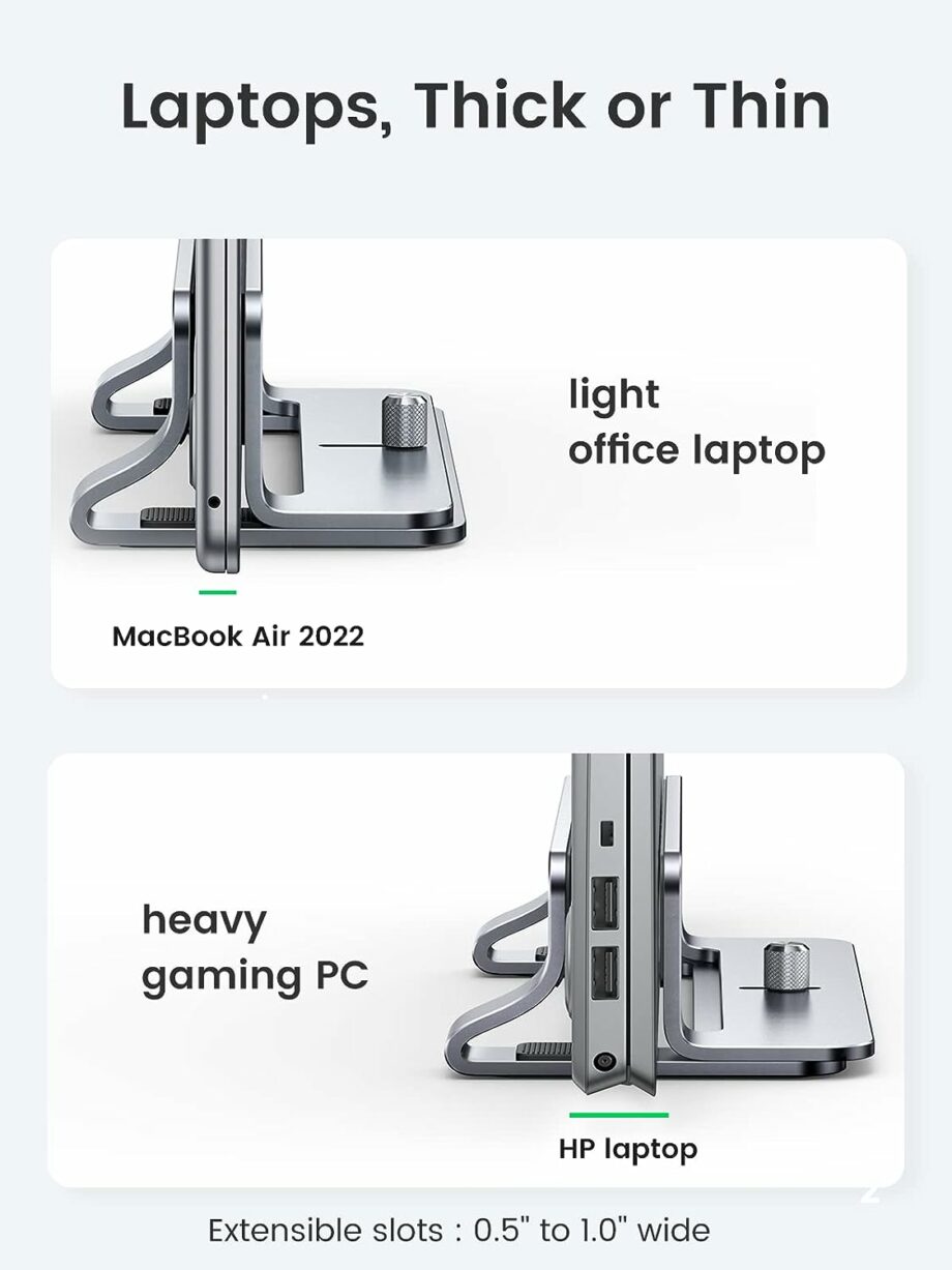 UGREEN Vertical Aluminum Laptop Stand Dock for Up to 17.3 Inch - Silver Gray