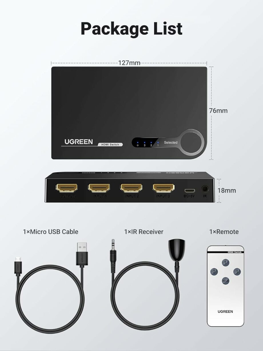UGREEN 3 In 1 Out HDMI 4K 30Hz Switcher Splitter