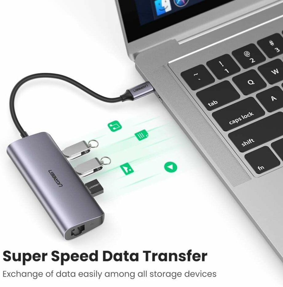 UGREEN USB C to Gigabit Ethernet with 3-Port USB 3.0 Adapter Hub with Power