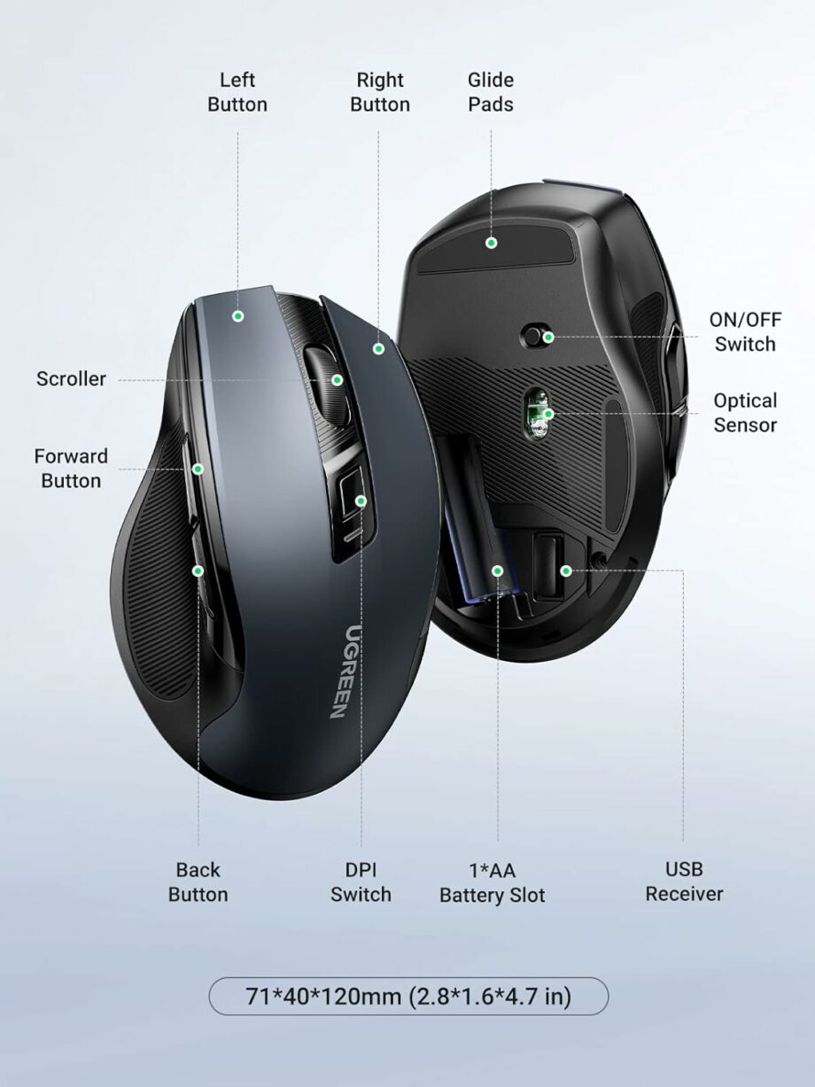 UGREEN Ergonomic Silent Wireless 2.4G Mouse - Black