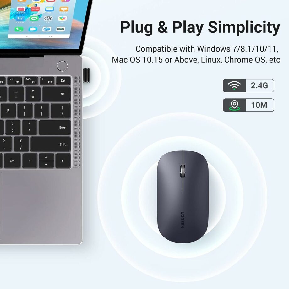 UGREEN Wireless 2.4G Silent Ultra Slim Mouse - Black