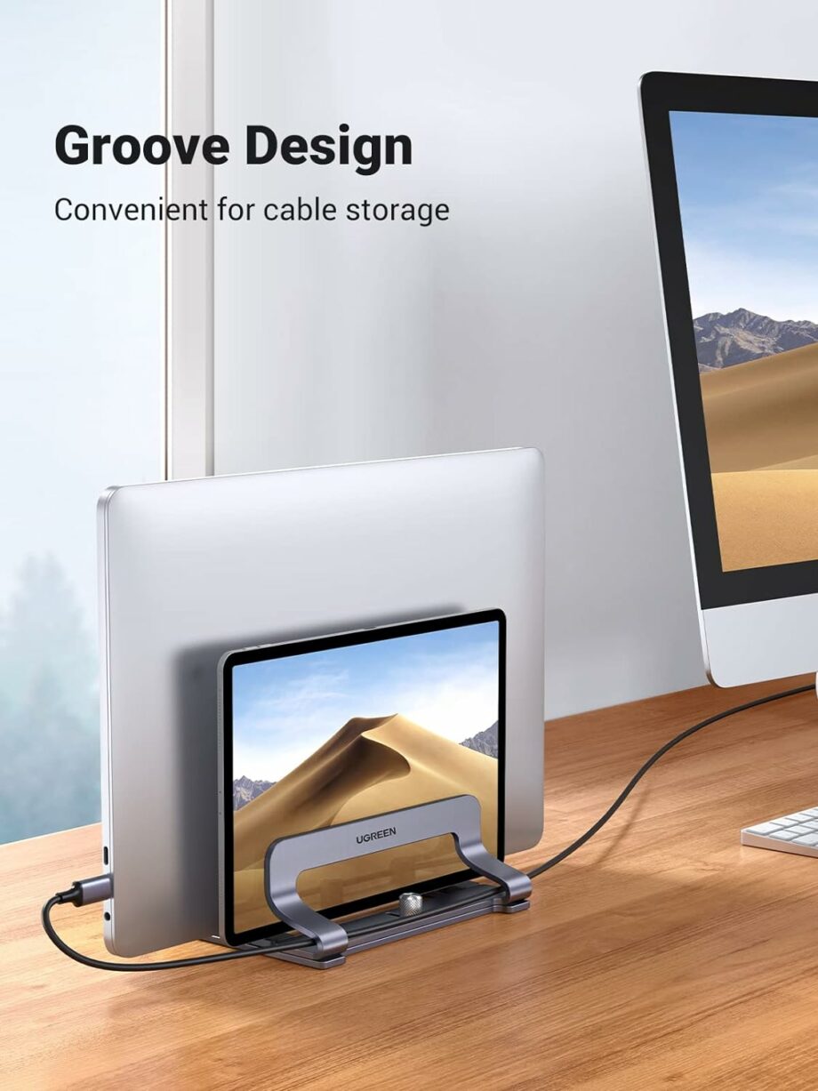 UGREEN Dual Vertical Aluminum Laptop Stand Dock for Up to 17.3 Inch - Silver Gray