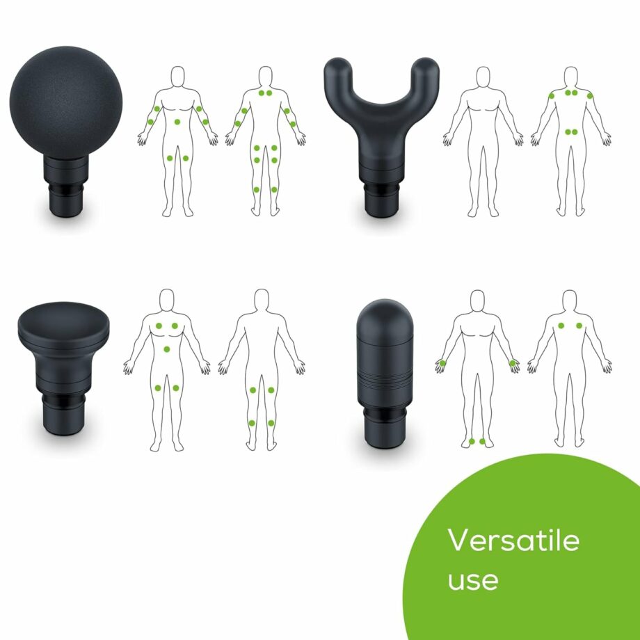 Beurer MG99 Compact Massage Gun with 5 Intensity Levels and 4 Attachments