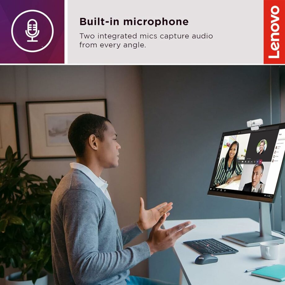 Lenovo 300 FHD 1080p Webcam with Dual Microphones and Privacy Shutter