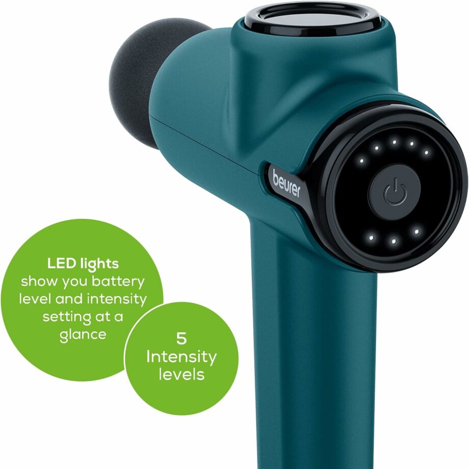 Beurer MG99 Compact Massage Gun with 5 Intensity Levels and 4 Attachments